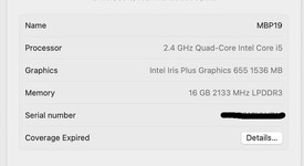 Good
													MacBook Pro 2019 - 13" - I5, Silver, 1 TB, 16 GB, photo 3 of 11