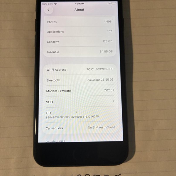 Apple iPhone SE 2nd Gen 2020 - Unlocked, 128 GB, Black, A2275
