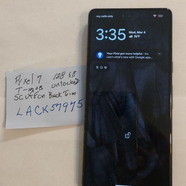 Google Pixel 7 - T-Mobile, 128 GB, Obsidian, 8 GB, GVU6C, Sub-6 5G