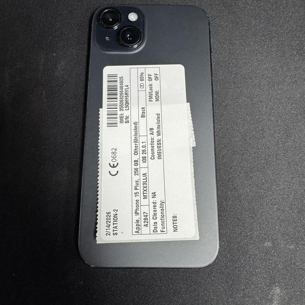 Apple iPhone 15 Plus - Unlocked, 256 GB, Black, A2847