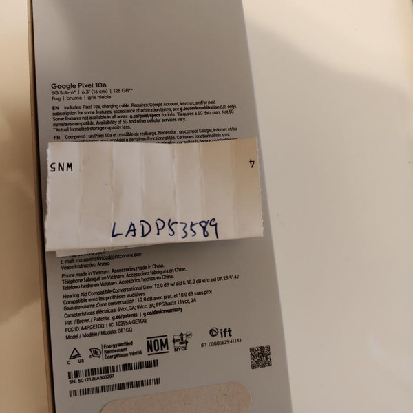 Google Pixel 10a - Unlocked, 128 GB, Fog, GE1GQ