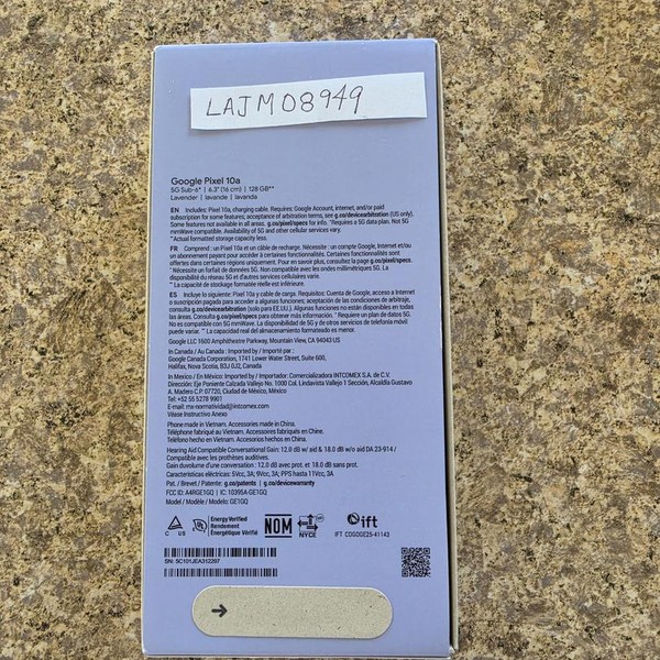 Google Pixel 10a - Unlocked, 128 GB, Lavender, GE1GQ