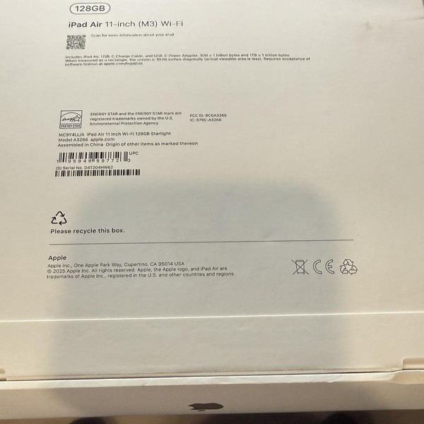 Apple iPad Air 11 inch (M3) 2025 - Wi-Fi, 128 GB, Starlight, A3266