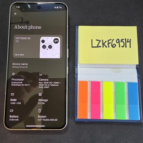 Nothing Phone (3) - Unlocked Non-US, White, 512 GB, 16 GB