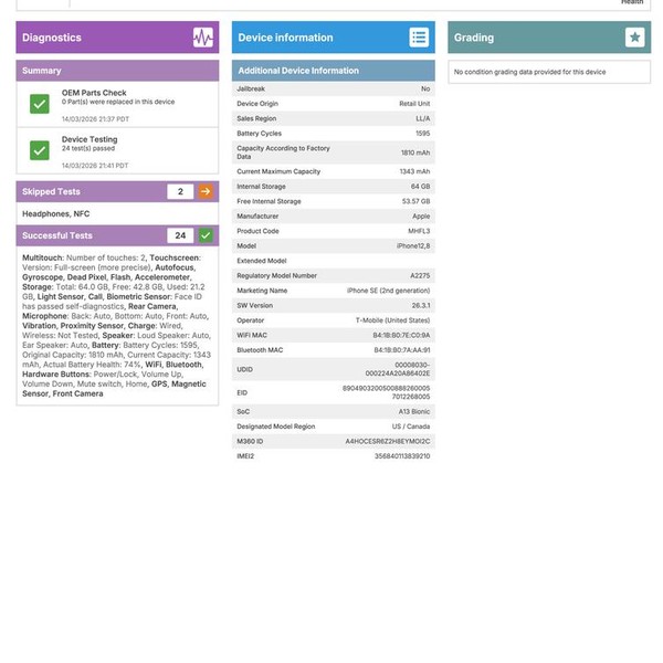 Apple iPhone SE 2nd Gen 2020 - Unlocked, 64 GB, Red, A2275