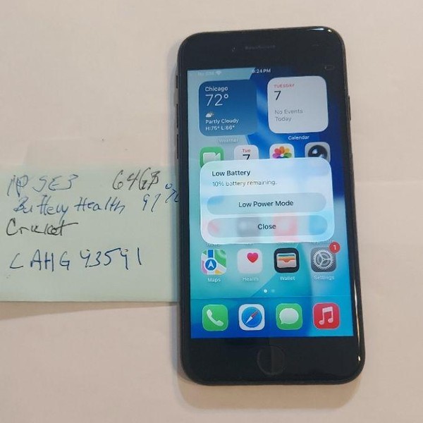 Apple iPhone SE 3rd Gen 2022 - Cricket, 64 GB, Midnight, A2595