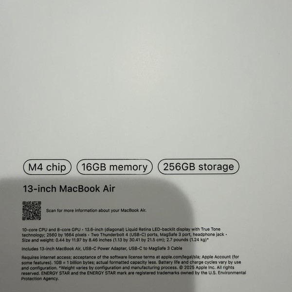 MacBook Air 2025 (M4) - 13 inch - 256 GB, Silver, 16 GB, Apple M4