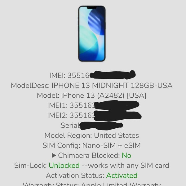 Apple iPhone 13 - Unlocked, 128 GB, Midnight, A2482