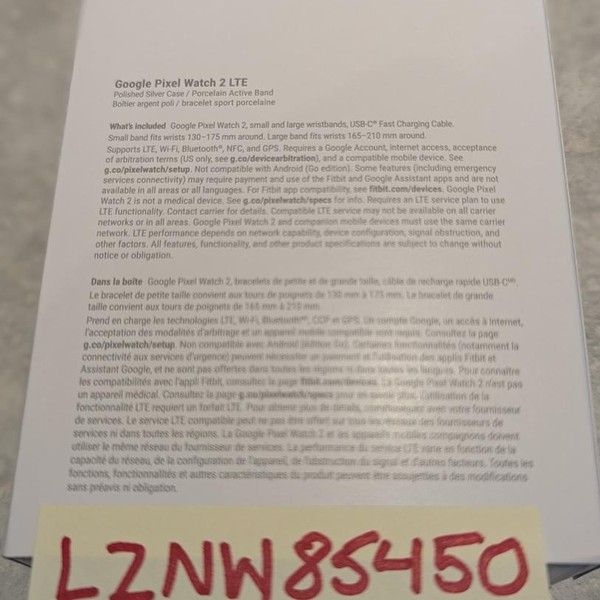 Google Pixel Watch 2 - Unlocked, Silver, LTE