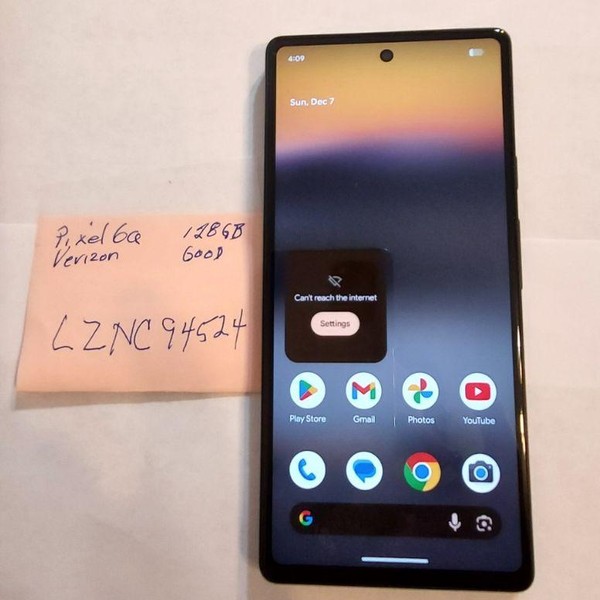 Google Pixel 6a - Verizon, Charcoal, 128 GB, 6 GB, GB62Z