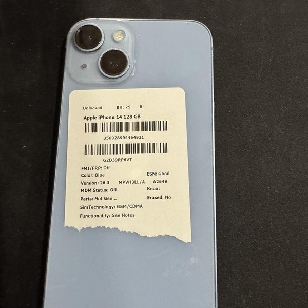 Apple iPhone 14 - Unlocked, 128 GB, Blue, A2649
