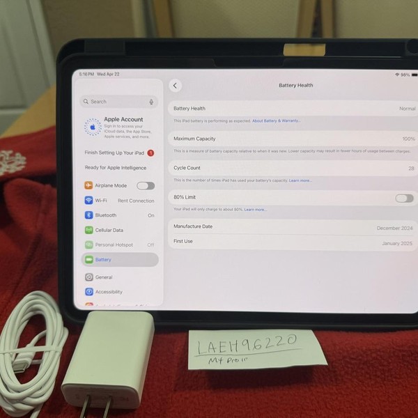 Apple iPad Pro 11 inch (M4) 2024 - Unlocked, 256 GB, Black, 8 GB, A2837, Standard Glass