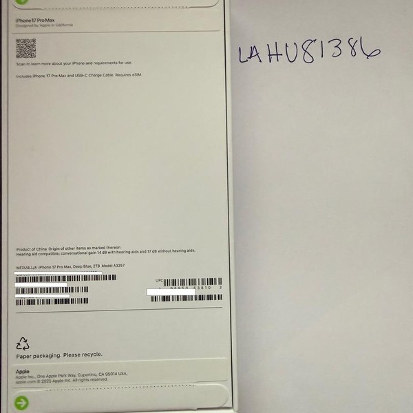 Apple iPhone 17 Pro Max - Unlocked, 2 TB, Deep Blue, A3257