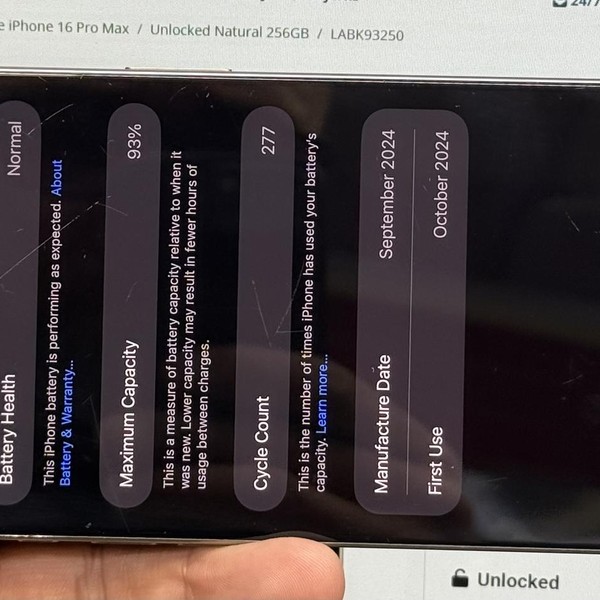 Apple iPhone 16 Pro Max - Unlocked, 256 GB, Natural, A3084