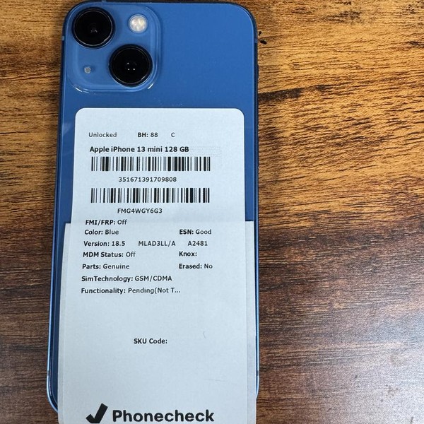 Apple iPhone 13 Mini - Unlocked, 128 GB, Blue, A2481