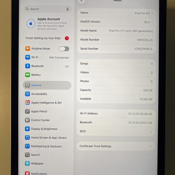 Apple iPad Pro 11 inch 4th Gen 2022 - Wi-Fi, 128 GB, Gray