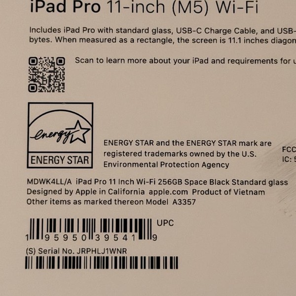 Apple iPad Pro 11 inch (M5) 2025 - Wi-Fi, 256 GB, Space Black, Apple M5 10-Core, A3357, Standard Glass
