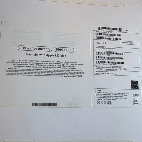 Mac mini 2023 - 256 GB, 8 GB, Apple M2, 1 Gigabit Ethernet