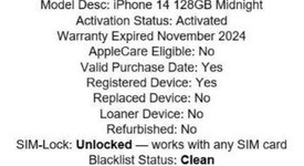 Mint
													Apple iPhone 14 - Unlocked, Midnight, 128 GB, A2649, photo 1 of 10