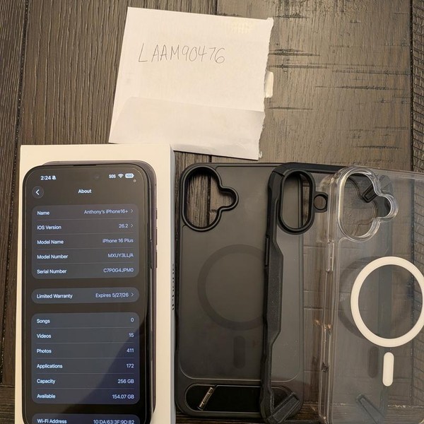 Apple iPhone 16 Plus - Unlocked, 256 GB, Black, A3082