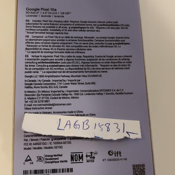 Google Pixel 10a - Unlocked, 128 GB, Lavender, GE1GQ