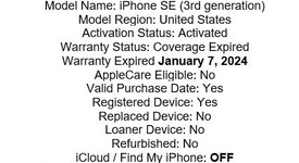 Good
													Apple iPhone SE 3rd Gen 2022 - Unlocked, Midnight, 64 GB, A2595, photo 1 of 10