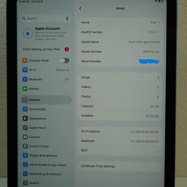 Apple iPad (10th Gen) - Wi-Fi, 64 GB, Blue, A2696