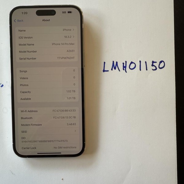 Apple iPhone 14 Pro Max - Unlocked, 1 TB, Silver, A2651