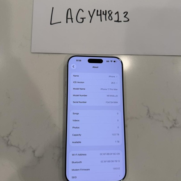 Apple iPhone 17 Pro Max - Unlocked, 1 TB, Silver, A3257