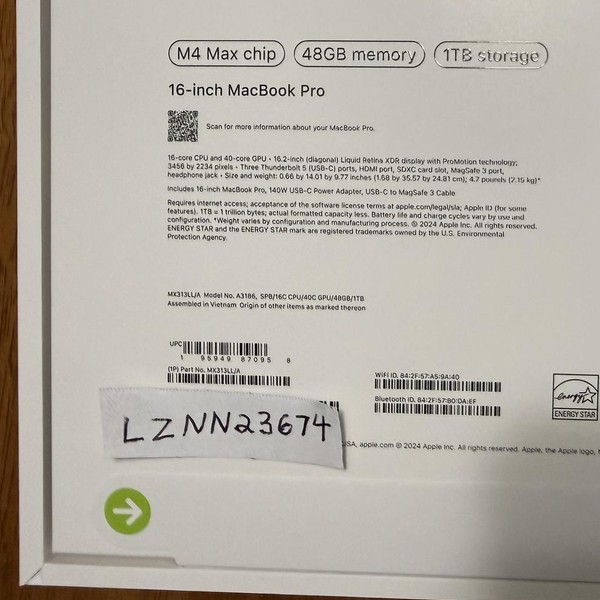 MacBook Pro 2024 - 16 inch - 1 TB, Space Black, 48 GB, Apple M4 Max 16-core