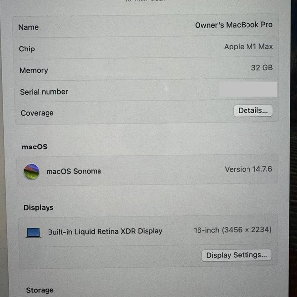 MacBook Pro 2021 - 16 inch - 1 TB, Gray, 32 GB, Apple M1 Max