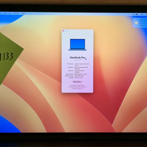 MacBook Pro 2017 (With Touch Bar) - 15 inch - 512 GB, Silver, 16 GB, Intel Core i7