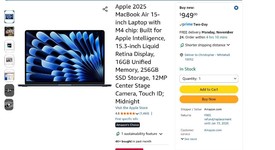 Mint
													MacBook Air 2025 (M4) - 15" - Apple M4, Midnight, 256 GB, 16 GB, photo 3 of 7