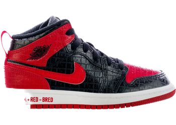 Jordan 1 Mid Black Red Bred (PS) for sale