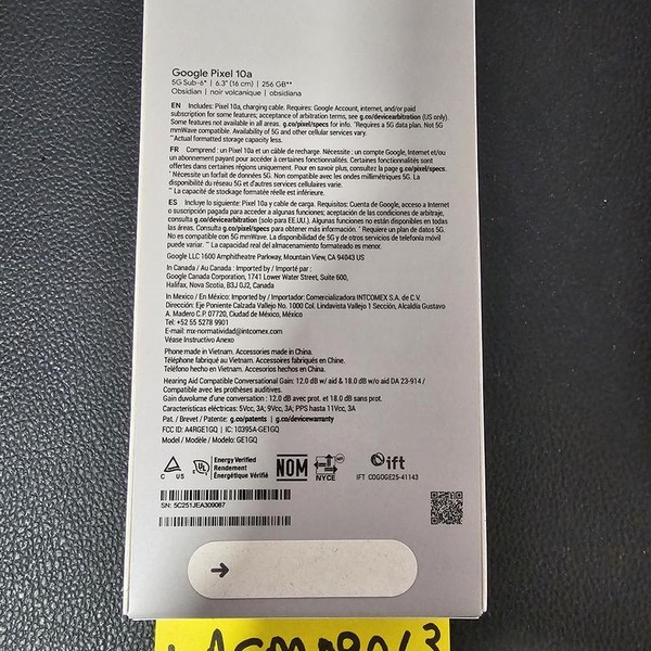 Google Pixel 10a - Unlocked, 256 GB, Obsidian, GE1GQ