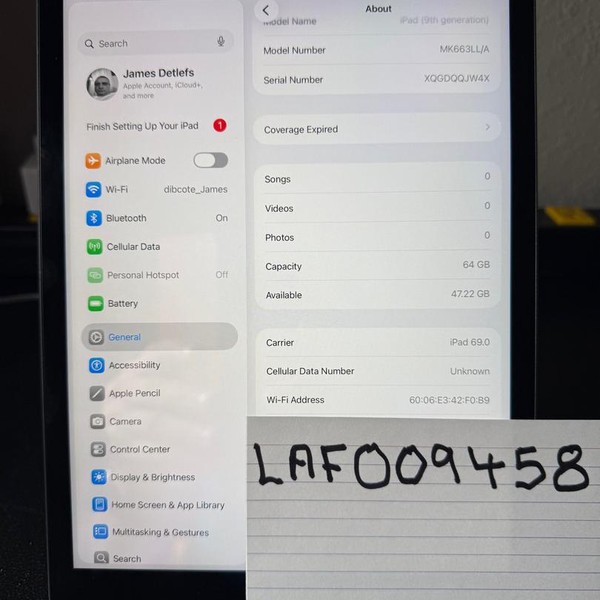 Apple iPad (9th Gen) - Unlocked, 64 GB, Gray, A2603
