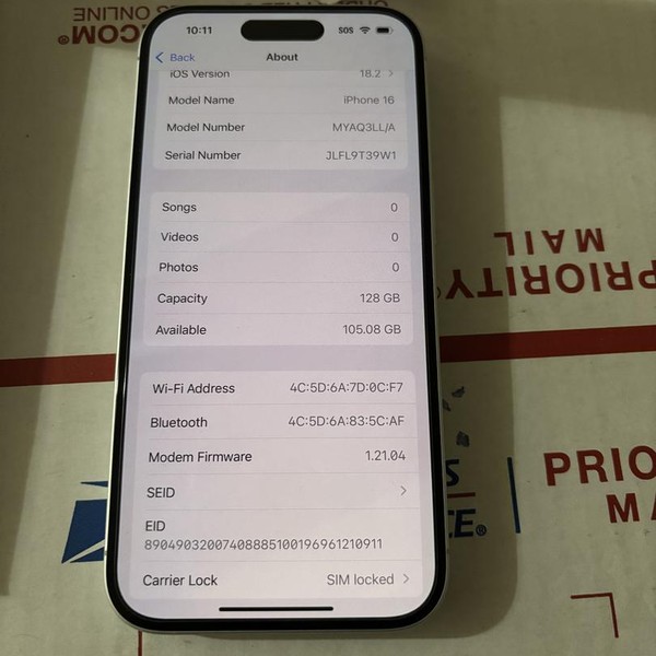 Apple iPhone 16 - Verizon, 128 GB, White, A3081