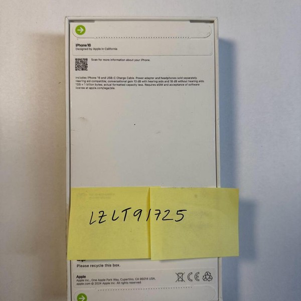 Apple iPhone 16 - Verizon, 128 GB, Black, A3081