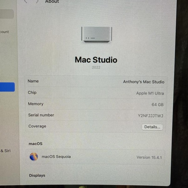 Mac Studio 2022 - 1 TB, 64 GB, Apple M1 Ultra, 48 Core GPU