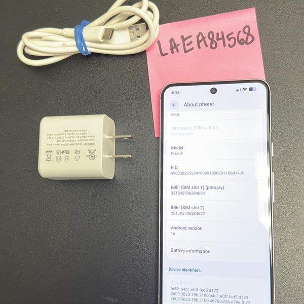 Google Pixel 8 - Unlocked, 128 GB, Rose, 8 GB, G9BQD, Sub-6 5G