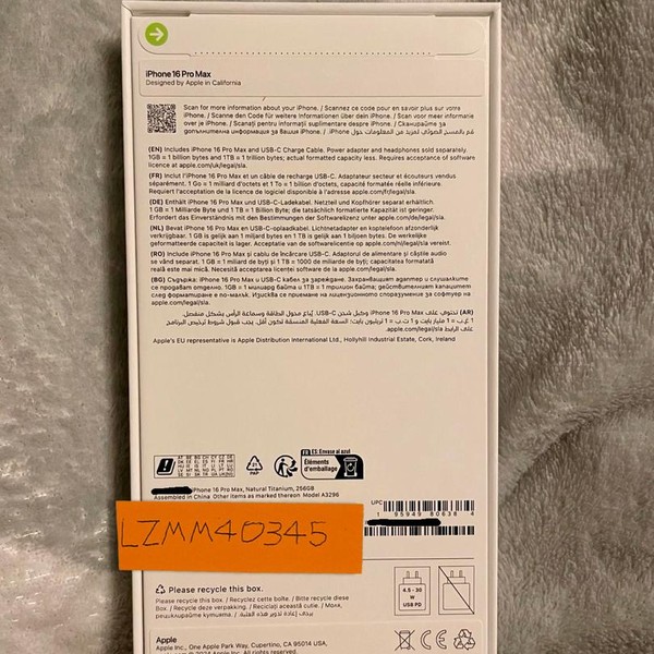 Apple iPhone 16 Pro Max - Unlocked Non-US, 256 GB, Natural, A3296