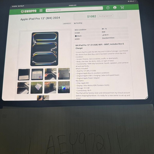 Apple iPad Pro 13 inch (M4) 2024 - Wi-Fi, 512 GB, Black, 8 GB, A2925, Standard Glass
