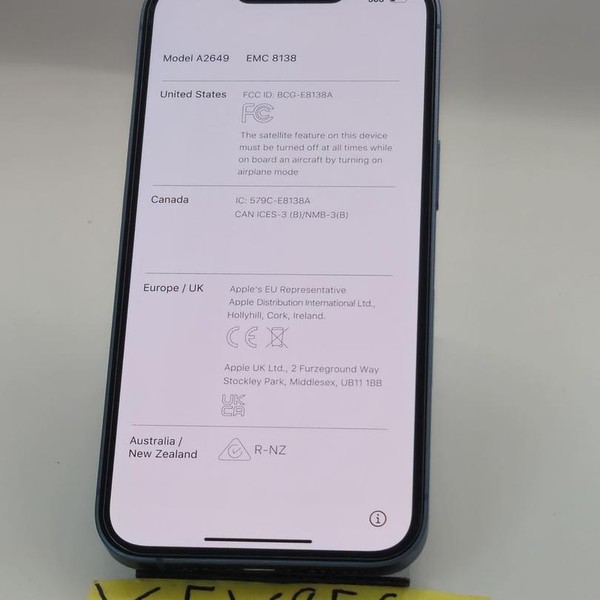 Apple iPhone 14 - Unlocked, 128 GB, Blue, A2649