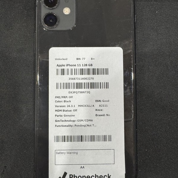 Apple iPhone 11 - Unlocked, 128 GB, Black, A2111