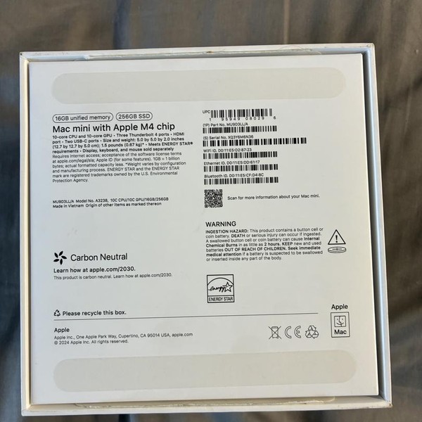 Mac Mini 2024 - 256 GB, 16 GB, Apple M4