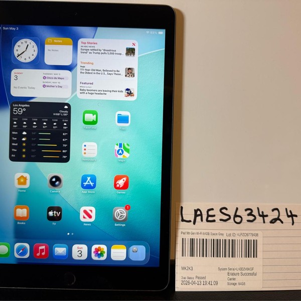 Apple iPad (9th Gen) - Wi-Fi, 64 GB, Gray, A2602