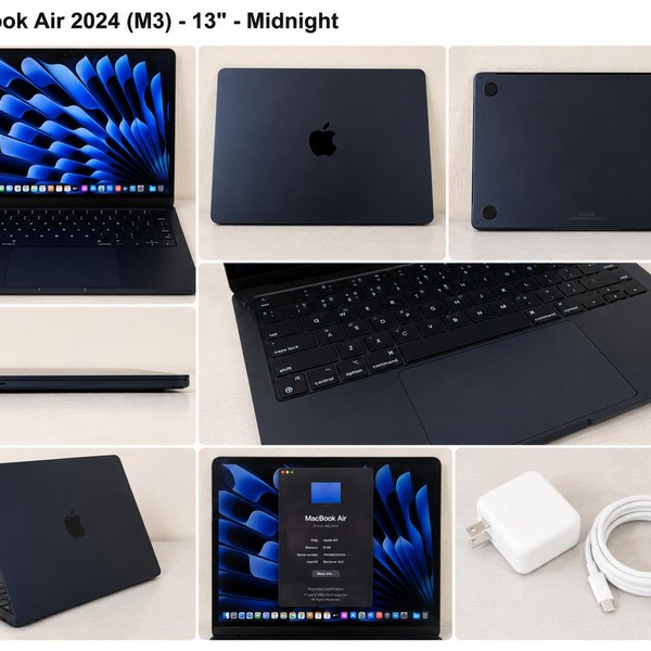 MacBook Air 2024 (M3) - 13 inch - 256 GB, Midnight, 8 GB, Apple M3, 8-core GPU
