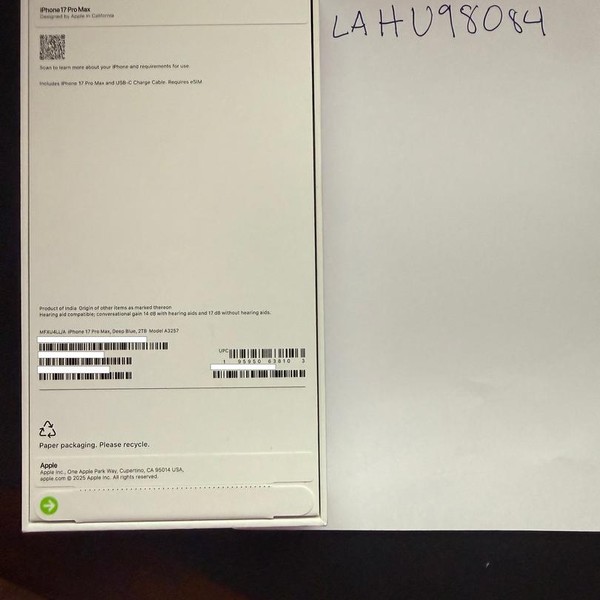 Apple iPhone 17 Pro Max - Unlocked, 2 TB, Deep Blue, A3257