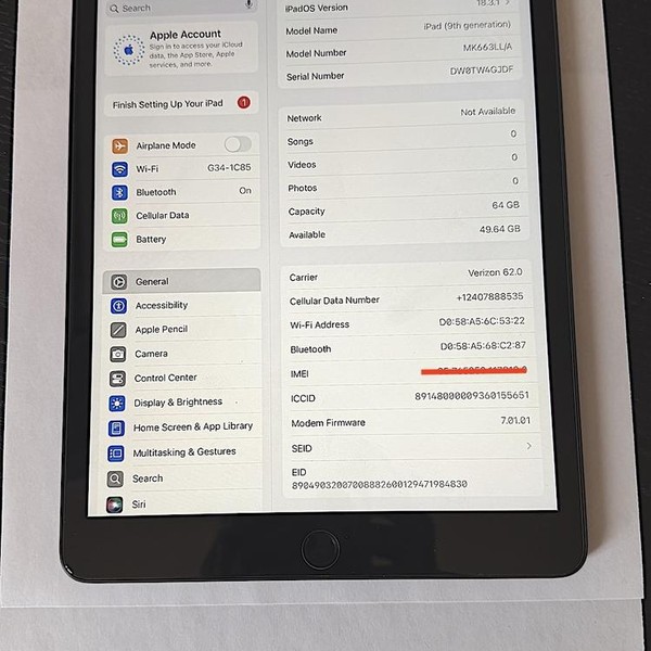 Apple iPad 9th Gen - Unlocked, 64 GB, Gray, A2603