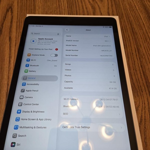 Apple iPad 9th Gen - Wi-Fi, 64 GB, Gray, A2602